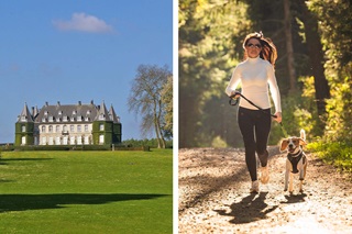 Gauche: Parc Solvay et Château. Droite: Joggeuse avec beagle – Parc de la Hulpe