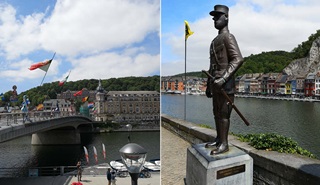 Links: de brug van Dinant. Rechts: standbeeld van Charles de Gaulle.