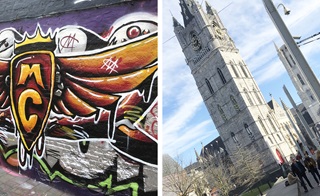 Links: Graffitistraat in Gent // Rechts: Sint-Baafskathedraal