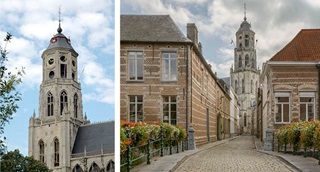 Links: Sint-Gummarustoren in Lier. Rechts: zicht op de Sint-Gummarustoren vanop de brug.