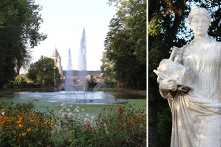 Waterfonteinen en een standbeeld in het Dodaine Park